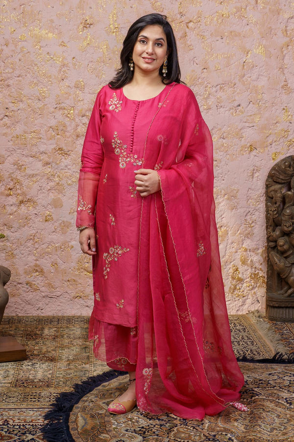 Fuchsia Kurta Set With Dupatta - Naaz By Noor