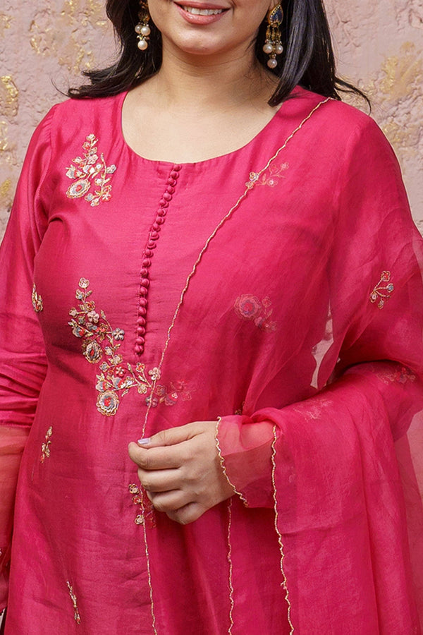 Fuchsia Kurta Set With Dupatta - Naaz By Noor