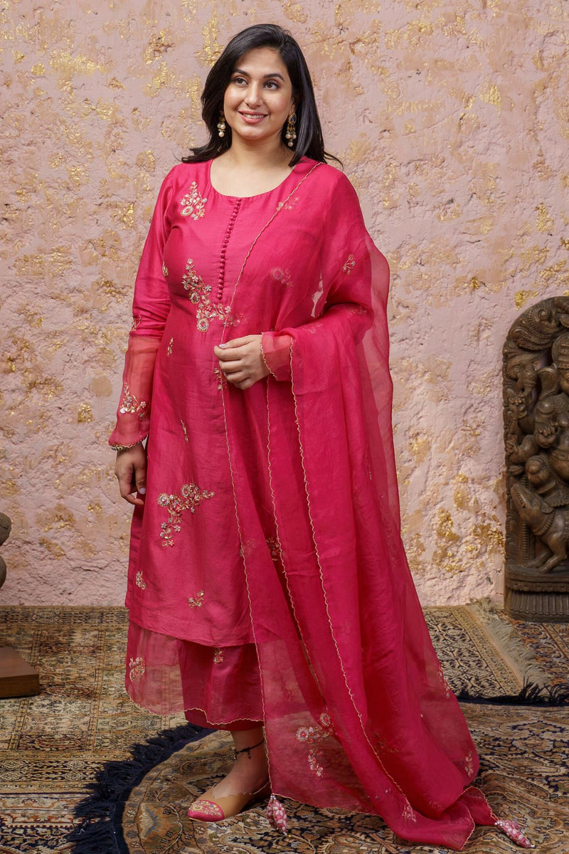 Fuchsia Kurta Set With Dupatta - Naaz By Noor