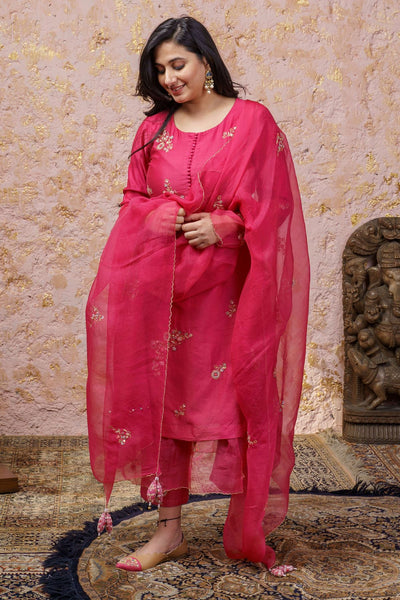 Fuchsia Kurta Set With Dupatta - Naaz By Noor