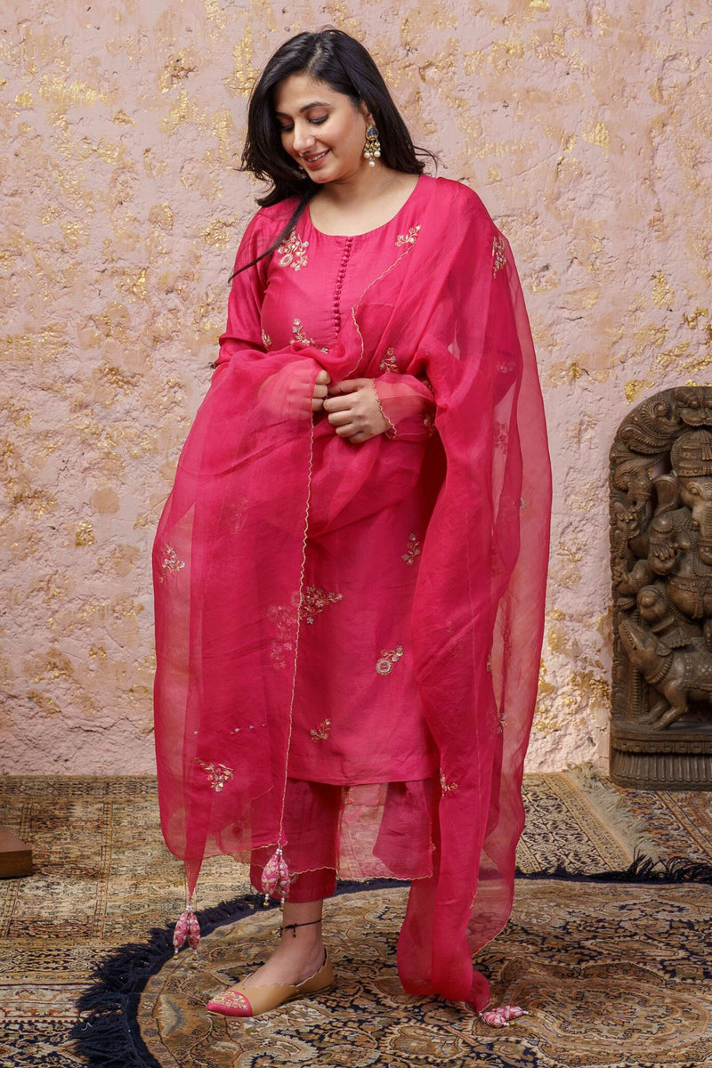 Fuchsia Kurta Set With Dupatta - Naaz By Noor