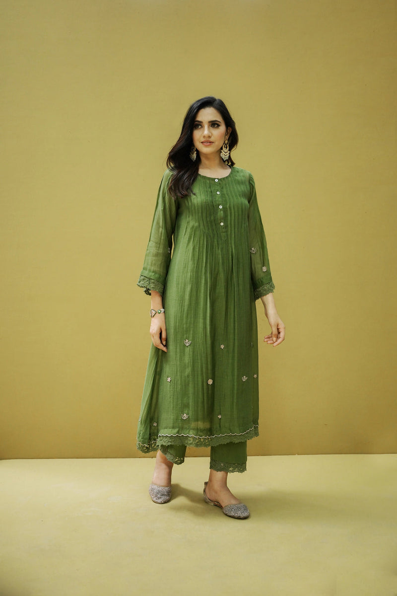 goonj( basil green)-set of 2- kurta with pant Naaz By Noor 