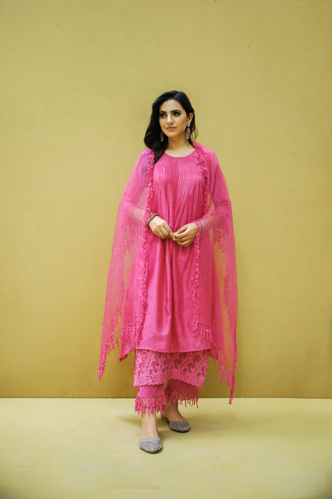 goonj( hot pink)- set of 3- kurta, pant & dupatta Naaz By Noor 