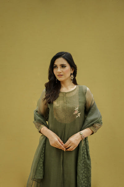 goonj (moss green)- set of 3- kurta, pant & dupatta Naaz By Noor 
