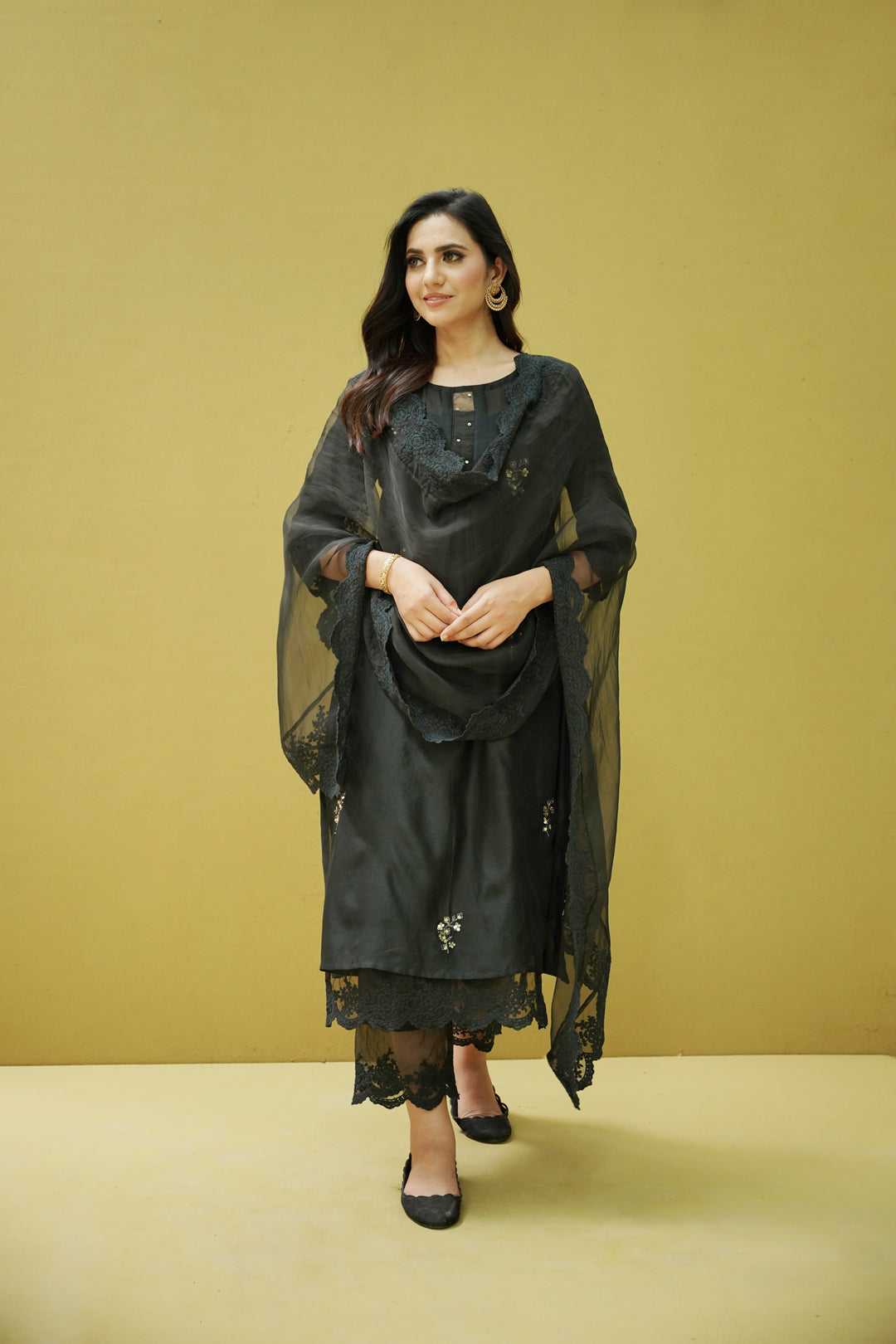 goonj(black)-set of 3- kurta,pant & dupatta Naaz By Noor 