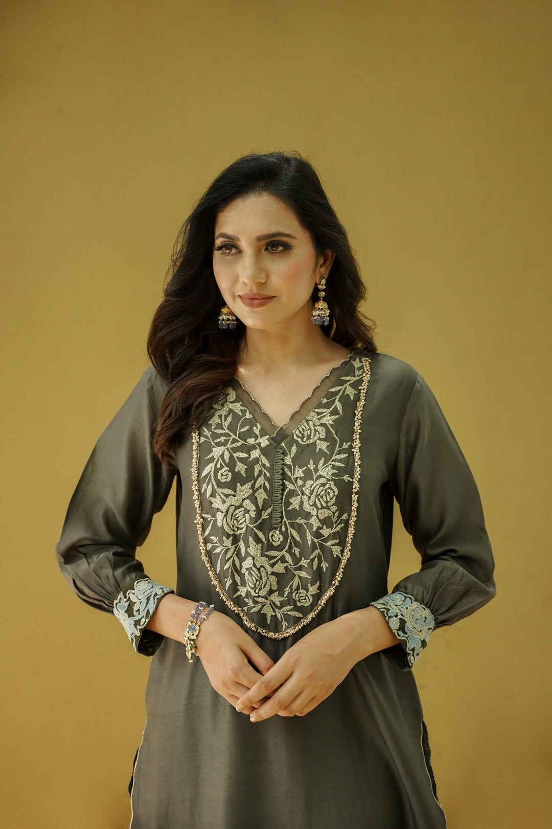 goonj(charcoal grey)- set of 3- kurta,pant & dupatta Naaz By Noor 