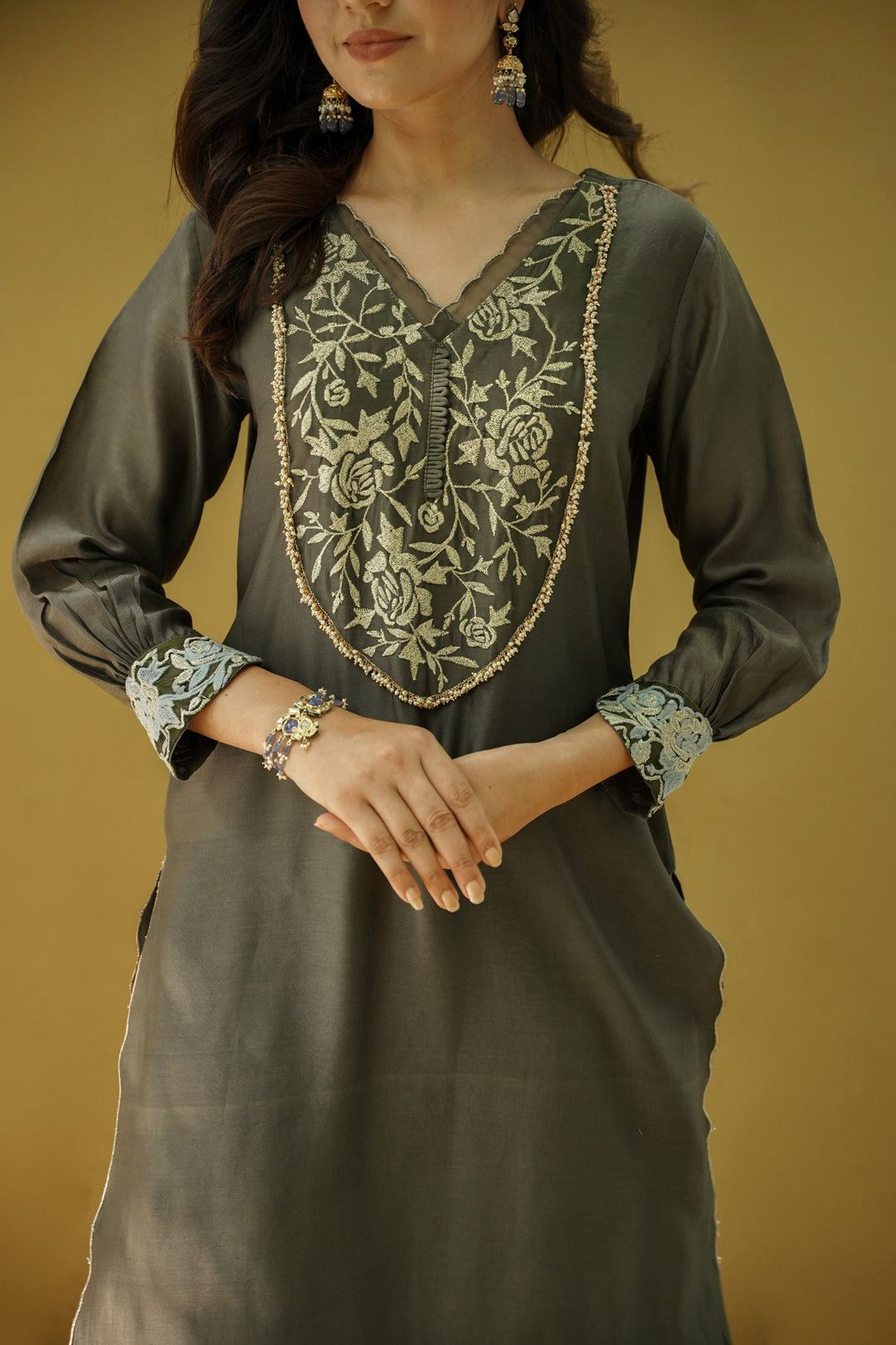 goonj(charcoal grey)- set of 3- kurta,pant & dupatta Naaz By Noor 