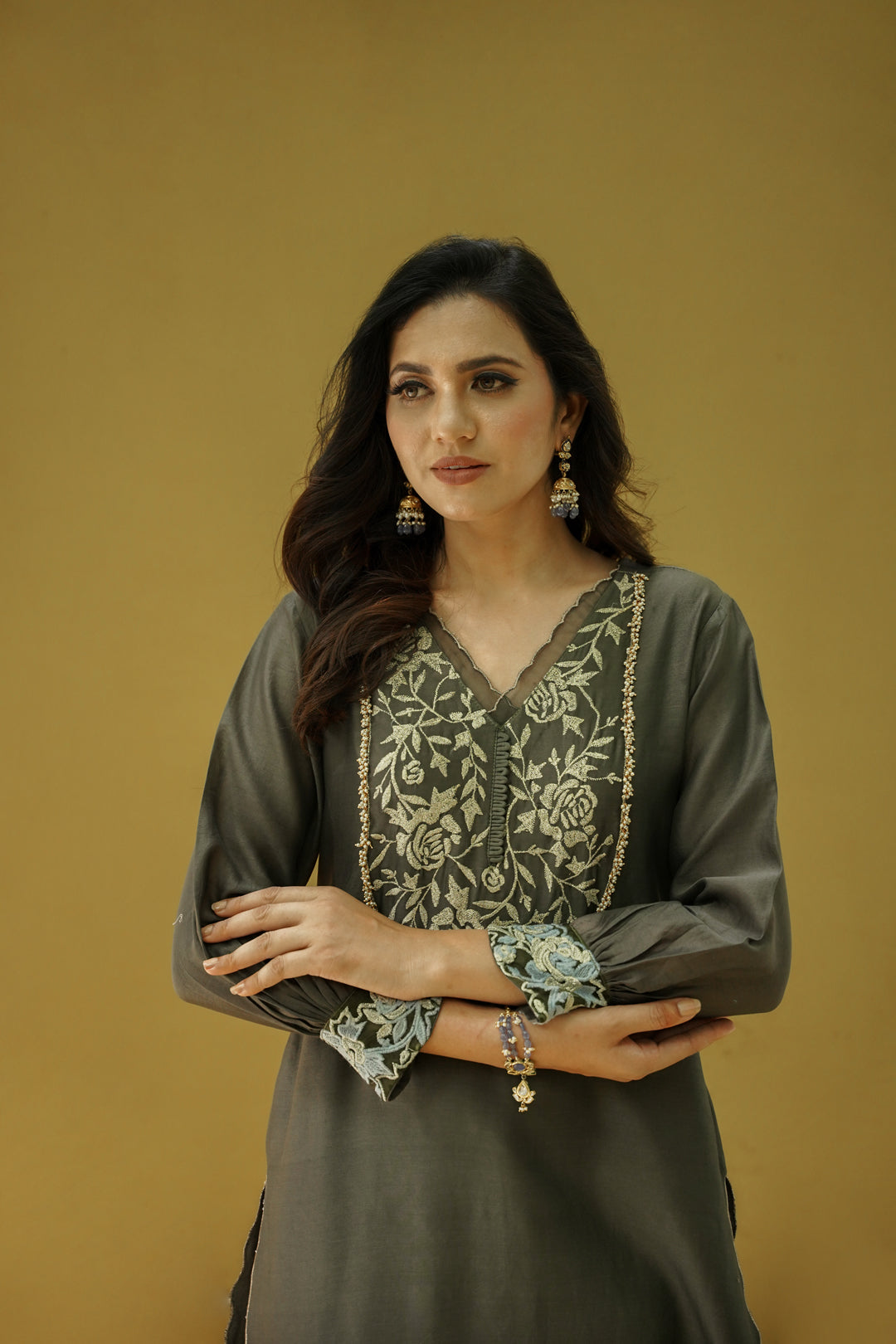goonj(charcoal grey)- set of 3- kurta,pant & dupatta Naaz By Noor 