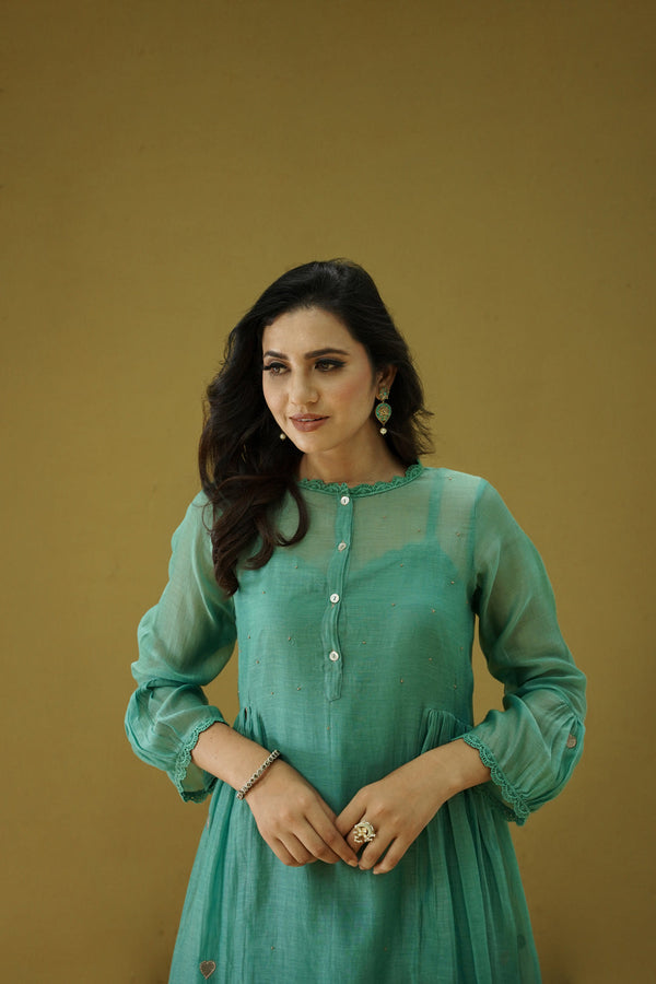 goonj(cyan)-set of 2- kurta with pant Naaz By Noor 