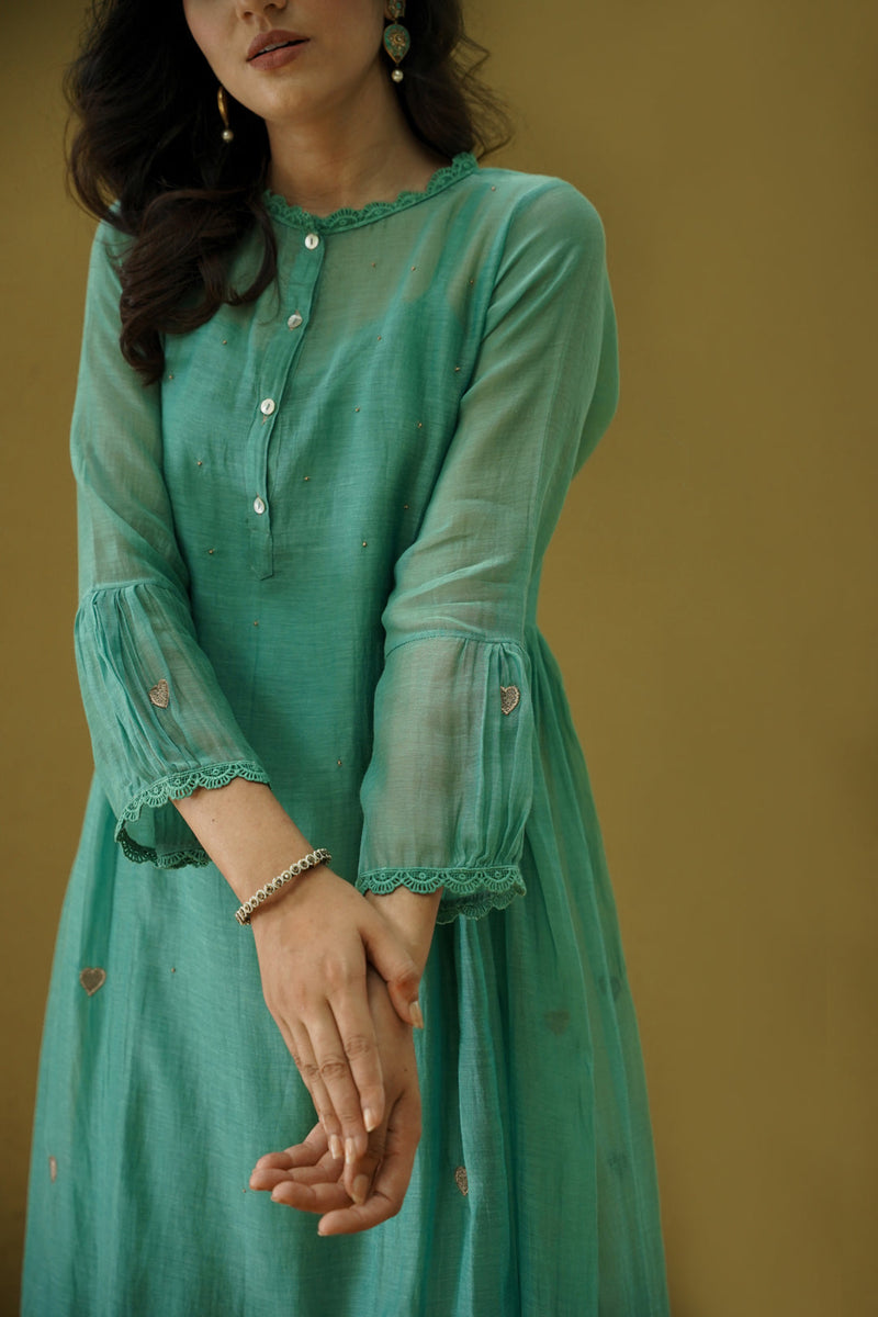 goonj(cyan)-set of 2- kurta with pant Naaz By Noor 