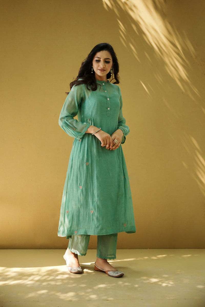 goonj(cyan)-set of 2- kurta with pant Naaz By Noor 