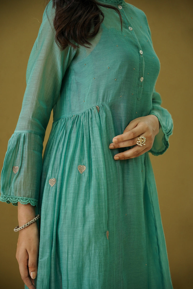 goonj(cyan)-set of 2- kurta with pant Naaz By Noor 