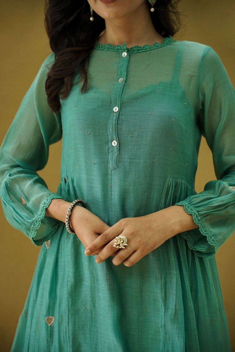 goonj(cyan)-set of 2- kurta with pant Naaz By Noor 