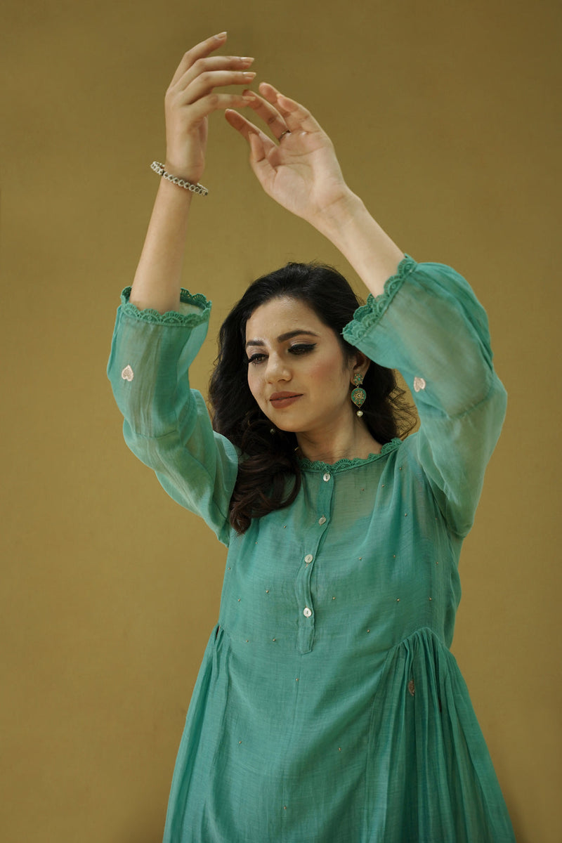 goonj(cyan)-set of 2- kurta with pant Naaz By Noor 