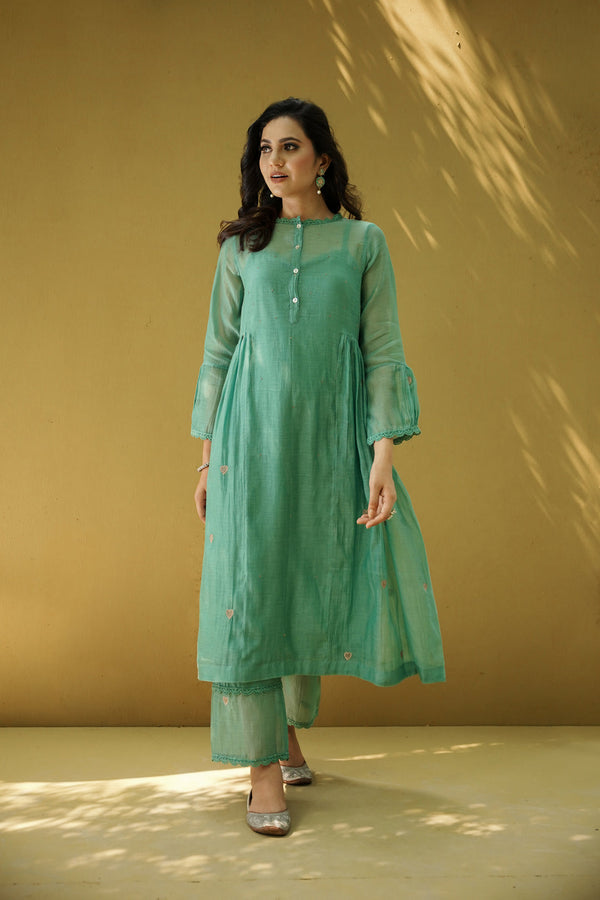 goonj(cyan)-set of 2- kurta with pant Naaz By Noor 
