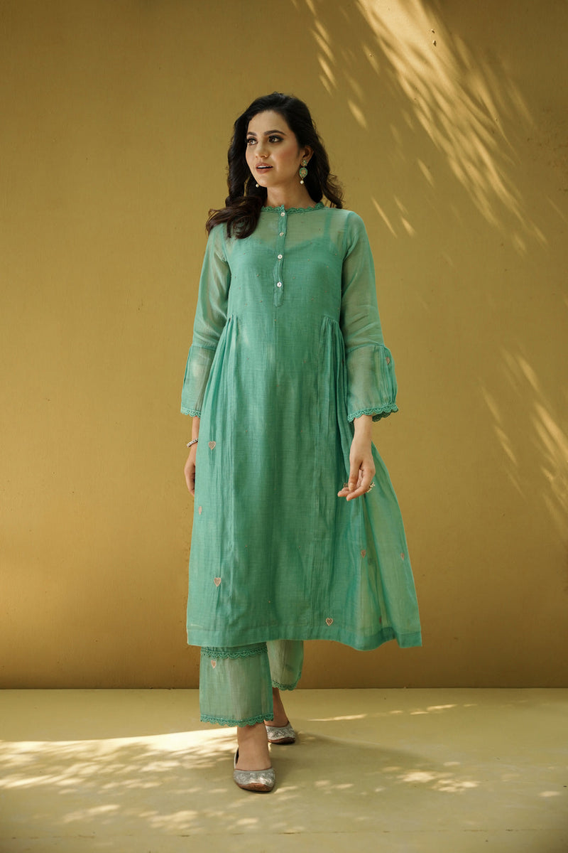 goonj(cyan)-set of 2- kurta with pant Naaz By Noor 
