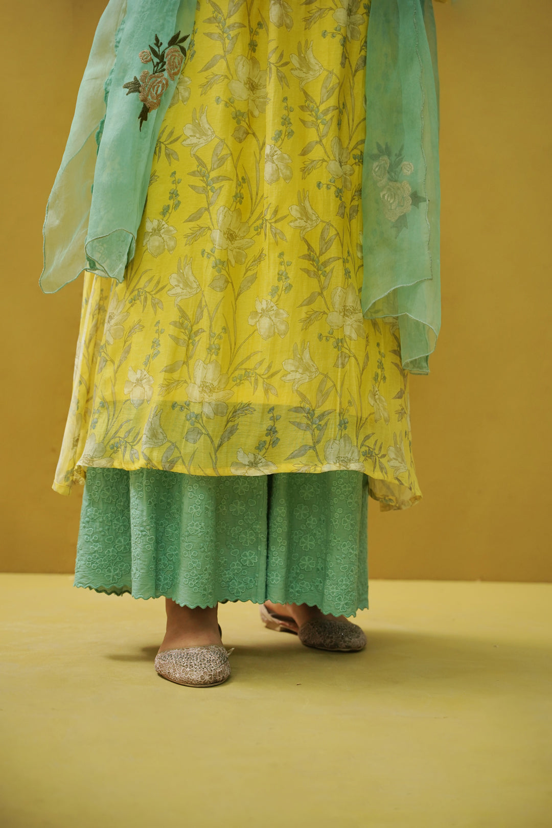 goonj(tuscany yellow & cyan) - set of 3-kurta, pant & dupatta Naaz By Noor 