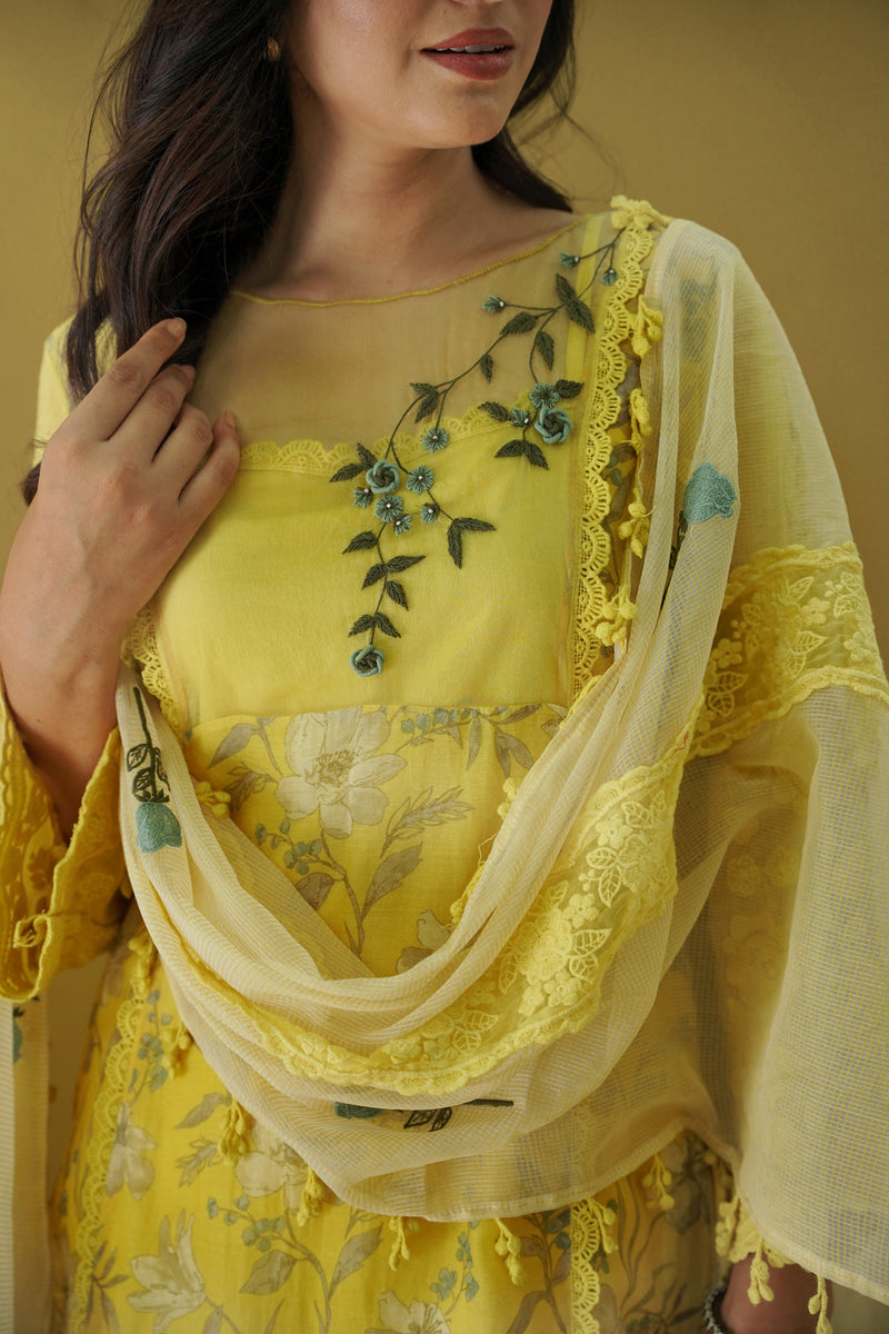 goonj(tuscany yellow)- set of 3-kurta, pant & dupatta Naaz By Noor 