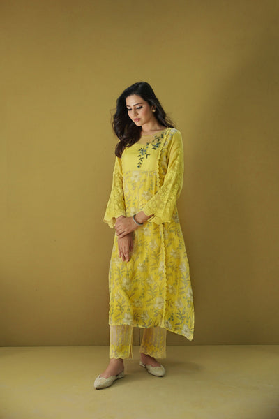 goonj(tuscany yellow)- set of 3-kurta, pant & dupatta Naaz By Noor 