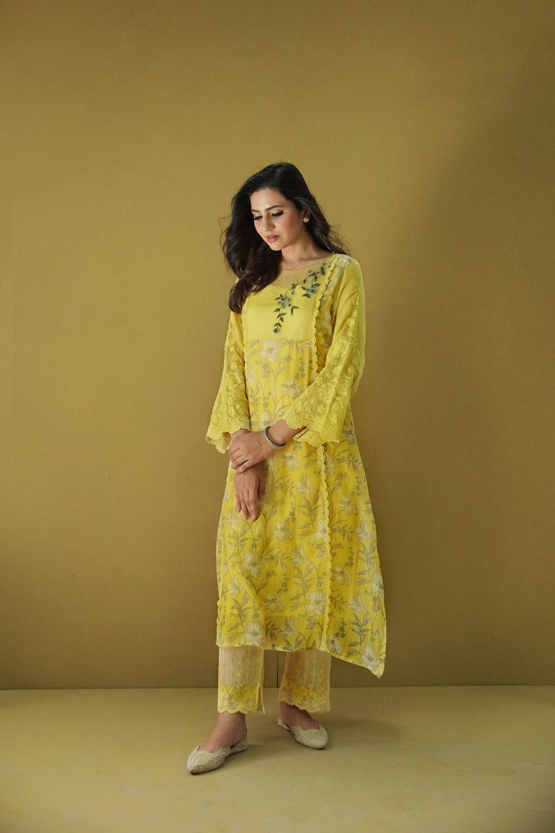 goonj(tuscany yellow)- set of 3-kurta, pant & dupatta Naaz By Noor 