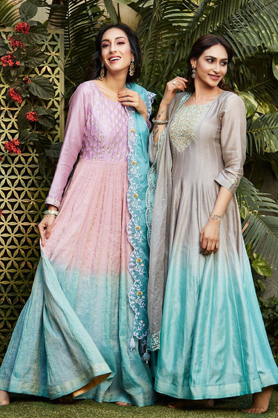 Grey + Blue Ombré Anarkali - Naaz By Noor