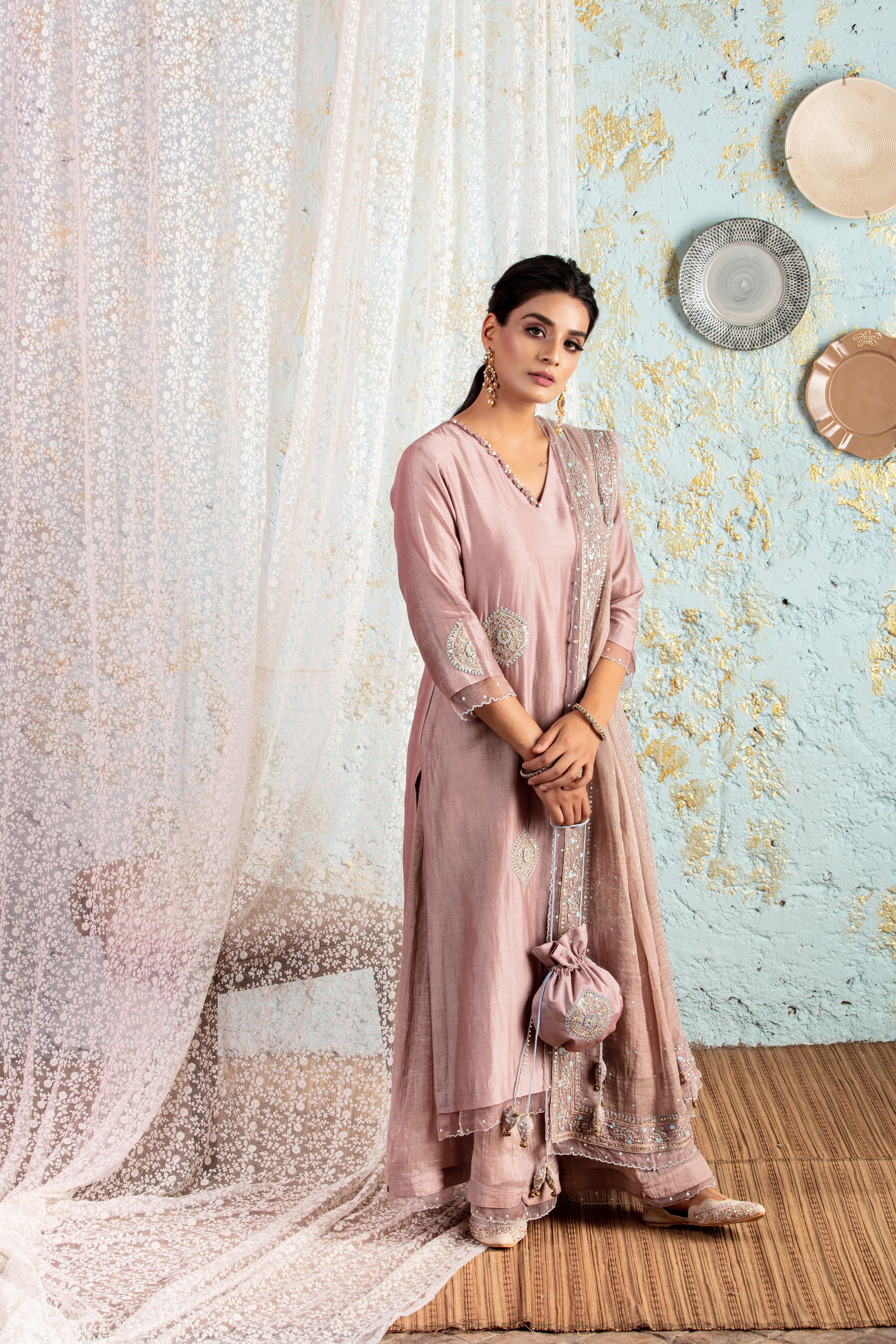 Lilac KurtaSet With Sharara And Dupatta - Naaz By Noor