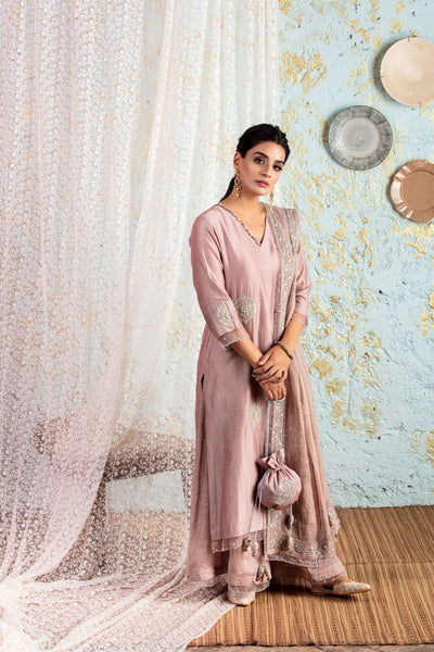 Lilac KurtaSet With Sharara And Dupatta - Naaz By Noor
