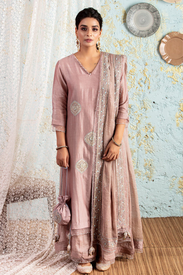 Lilac KurtaSet With Sharara And Dupatta - Naaz By Noor