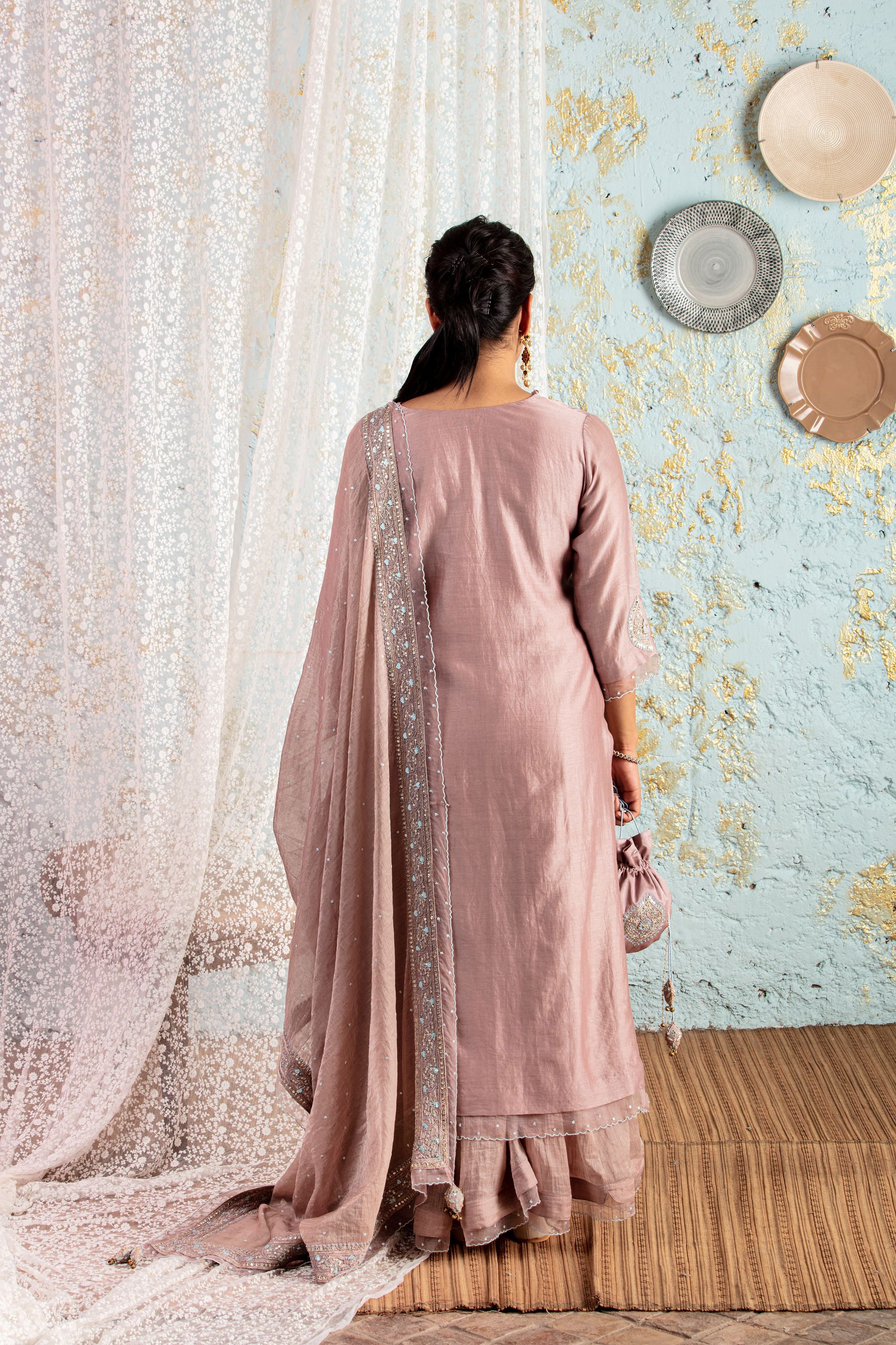 Lilac KurtaSet With Sharara And Dupatta - Naaz By Noor
