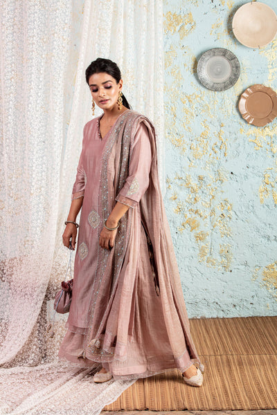 Lilac KurtaSet With Sharara And Dupatta - Naaz By Noor