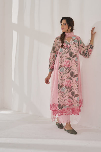 GULSHAN BAANO- set of 3(V-neck kurta, pant& dupatta) Naaz By Noor 