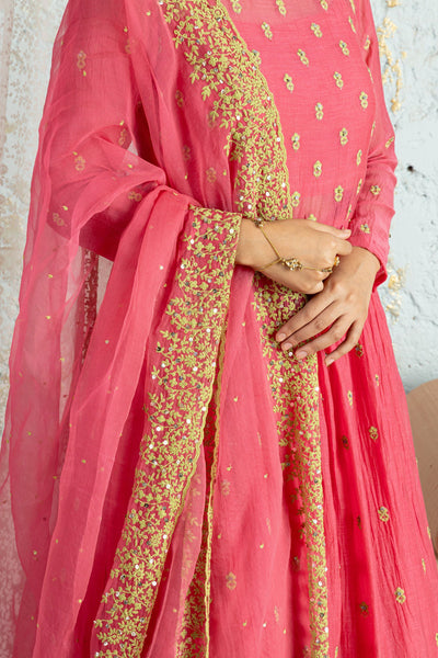 Hot Pink Long Kurta With Sharara And Dupatta - Naaz By Noor