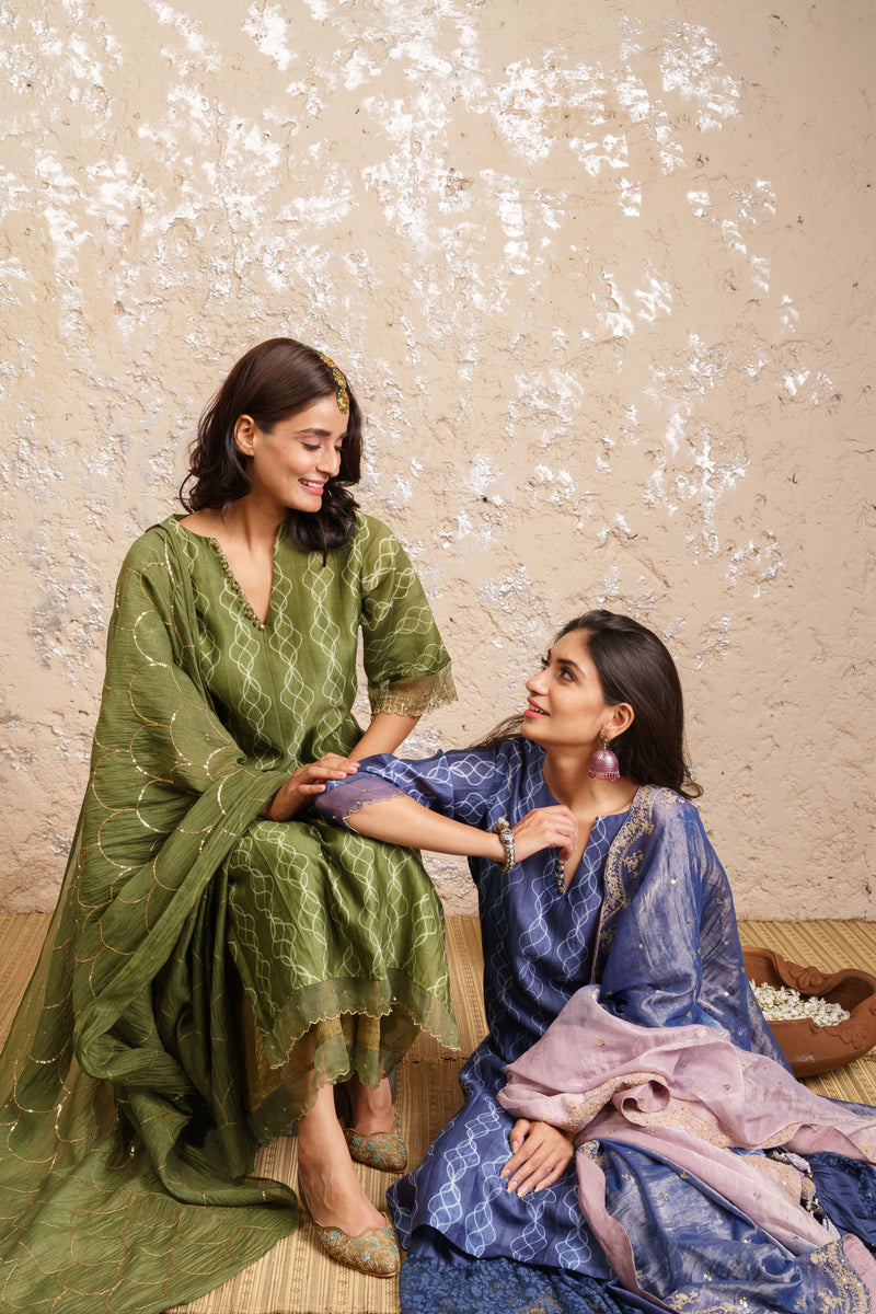 Indigo Kurta With Layered Sharara And Dupatta - Naaz By Noor