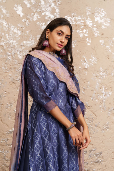 Indigo Kurta With Layered Sharara And Dupatta - Naaz By Noor