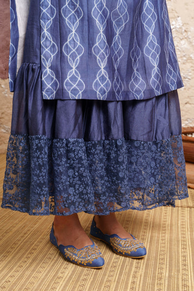 Indigo Kurta With Layered Sharara And Dupatta - Naaz By Noor