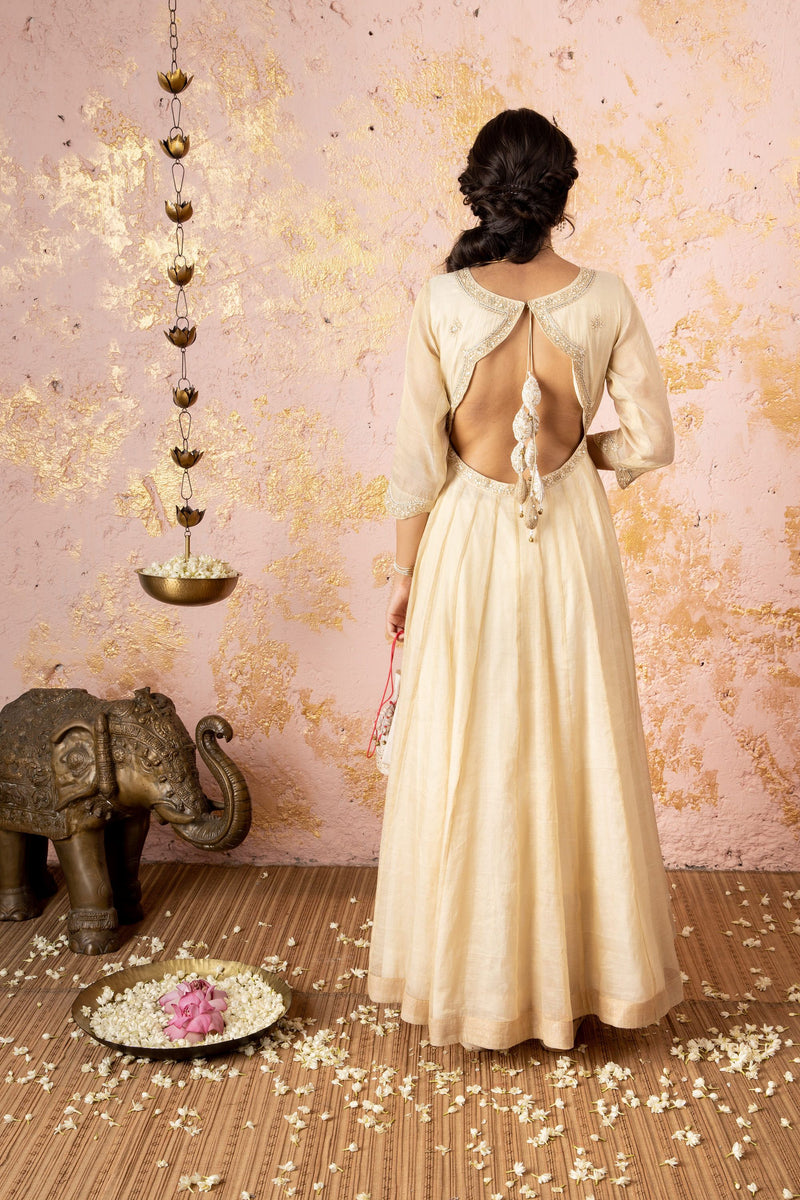 Ivory Anarkali With Pants And Dupatta - Naaz By Noor