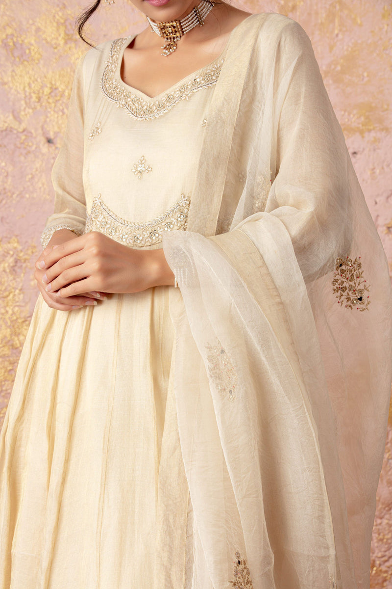 Ivory Anarkali With Pants And Dupatta - Naaz By Noor