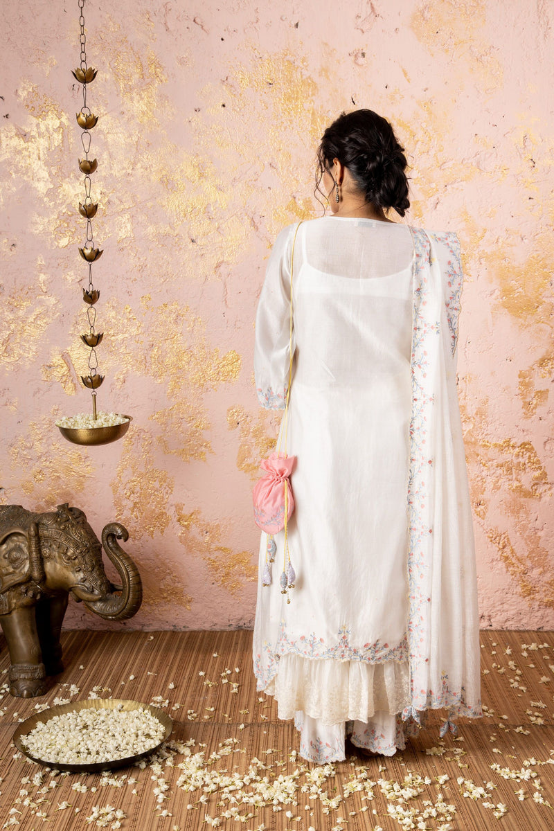 Ivory embroidered Kurta With Scalloped Sharara And Dupatta - Naaz By Noor