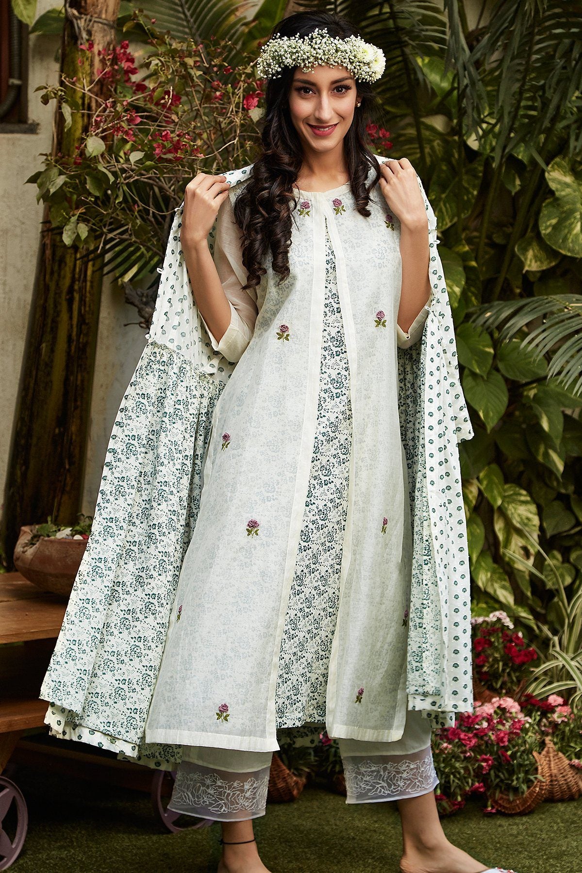 Ivory Layered Kurta (Without Cape) - Naaz By Noor