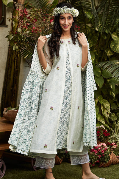 Ivory Layered Kurta (Without Cape) - Naaz By Noor
