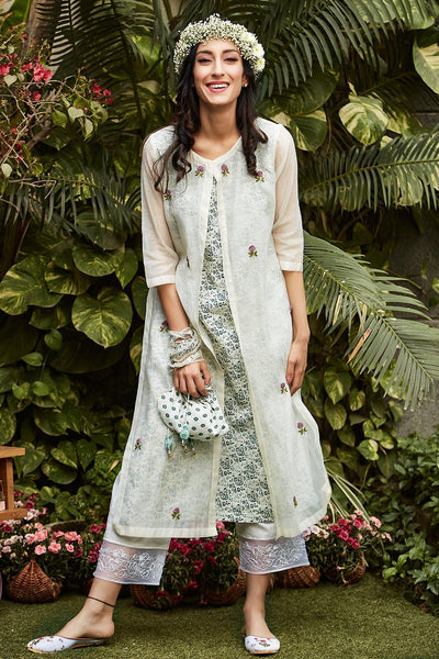 Ivory Layered Kurta (Without Cape) - Naaz By Noor