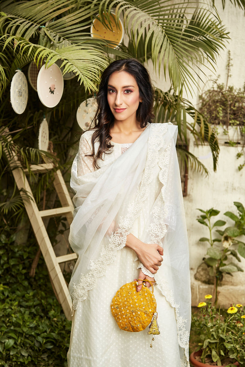 Ivory Suit Set ( Without Dupatta) - Naaz By Noor