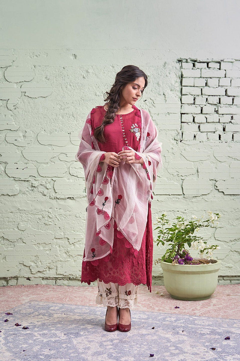 JAMUN ki tokri (gehri laal)- set of 2 - kurta &pant Naaz By Noor 