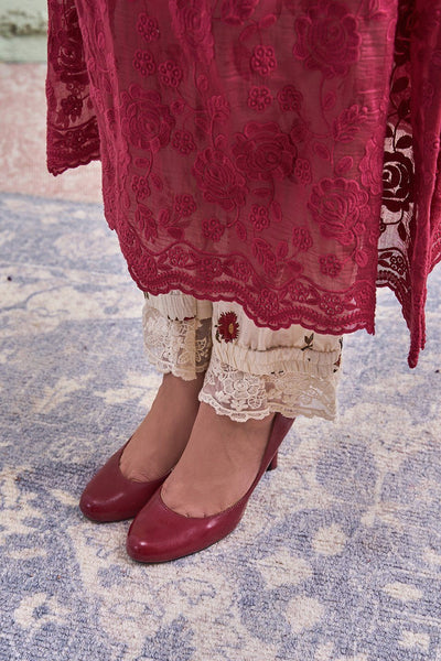 JAMUN ki tokri (gehri laal)- set of 3 - kurta, pant & dupatta Naaz By Noor 