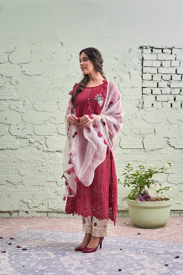 Rozana Karuna Set Of Kurta Pants Dupatta – InduBindu