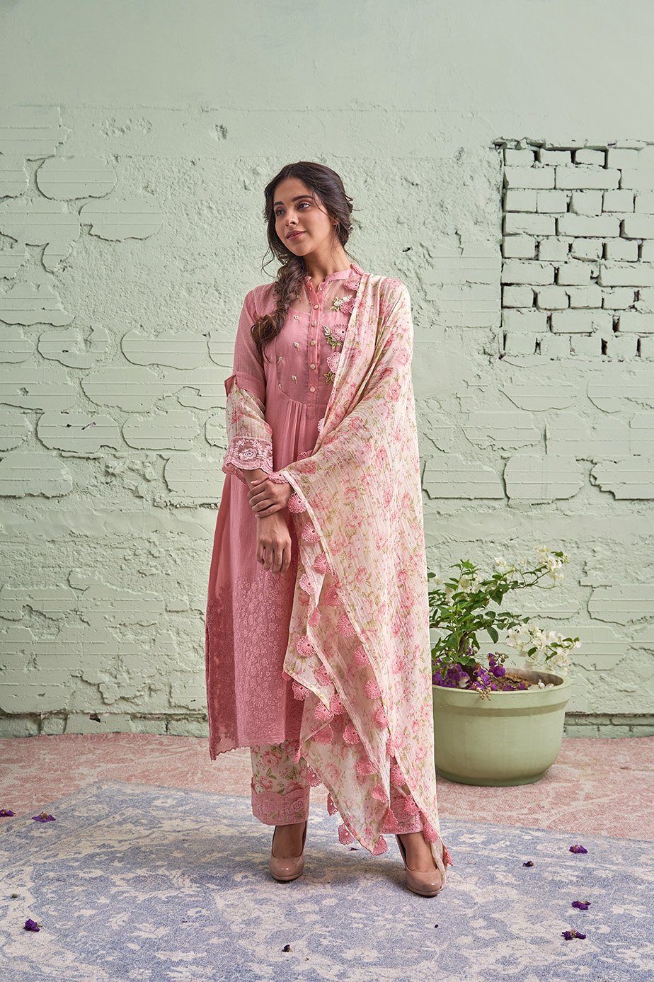 JAMUN ki tokri ( gulabi)-set of 2- kurta & pant Naaz By Noor 