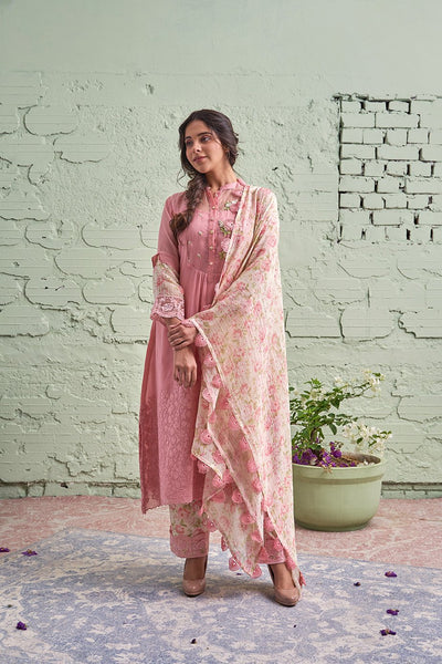 JAMUN ki tokri ( gulabi)-set of 3- kurta, pant & dupatta Naaz By Noor 