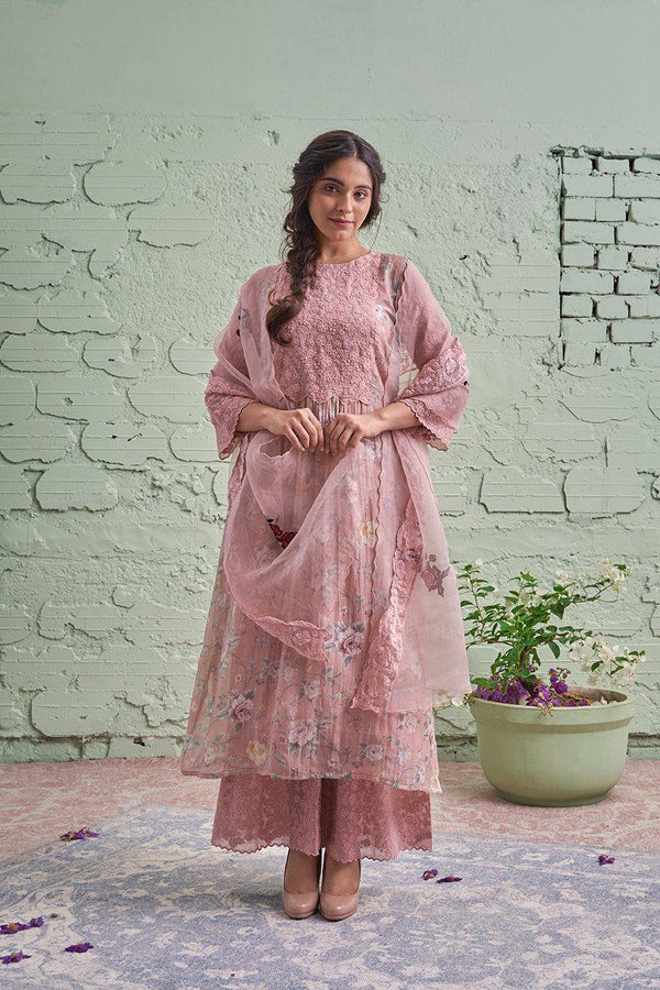 JAMUN ki tokri (halki gulabi)- set of 2- thread embroidered kurta & pant Naaz By Noor 