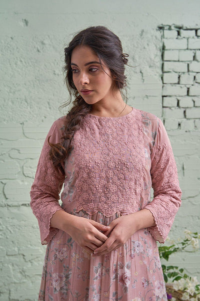 JAMUN ki tokri (halki gulabi)- set of 3- thread embroidered kurta, pant & dupatta Naaz By Noor 