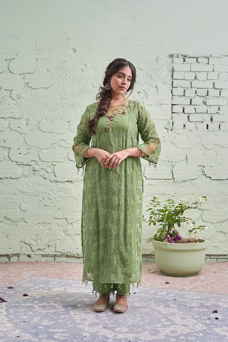 JAMUN ki tokri ( hari)- set of 2- kurta & pant Naaz By Noor 